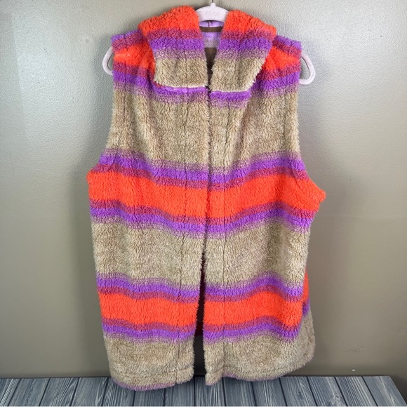 Koolaburra by UGG Colorful Striped Fuzzy Vest Sherpa Hooded Vest Women's 1X - Picture 1 of 12